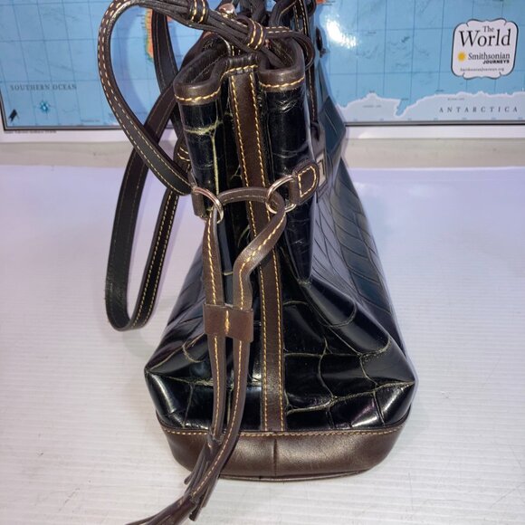 DOONEY & BOURKE Black Croc Embossed Leather Tote Bag w/Clutch and Keychain - Picture 5 of 16